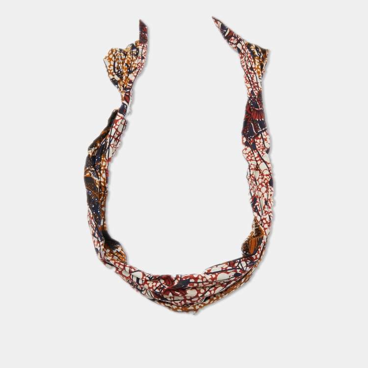 Pre Owned Christian Dior Brown/ White African Print Cotton Head Wrap