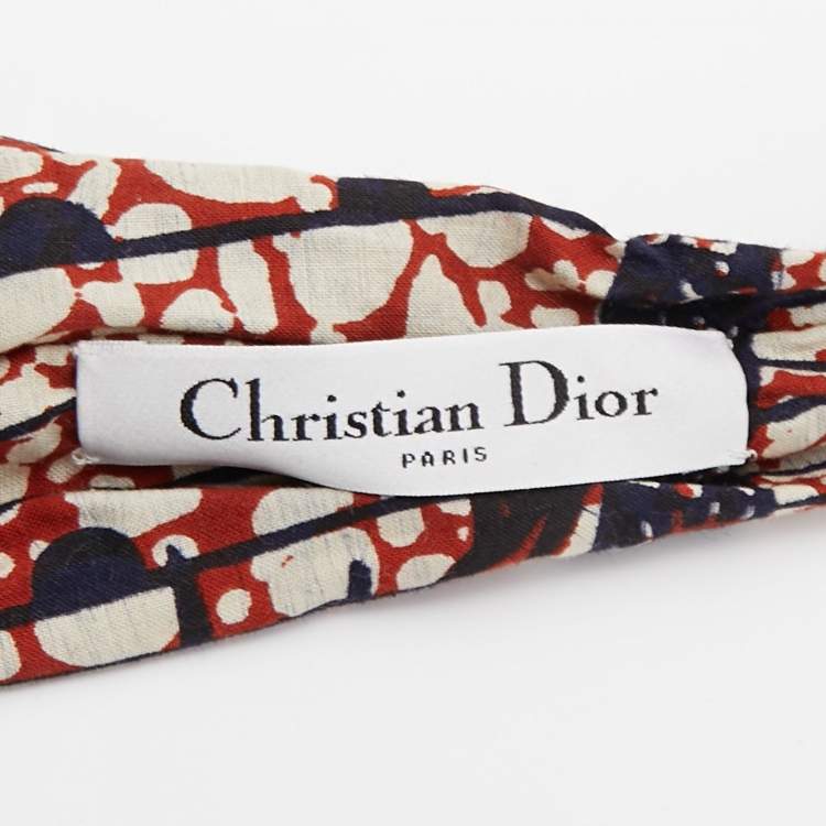 Pre Owned Christian Dior Brown/ White African Print Cotton Head Wrap