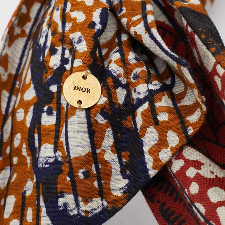 Pre Owned Christian Dior Brown/ White African Print Cotton Head Wrap