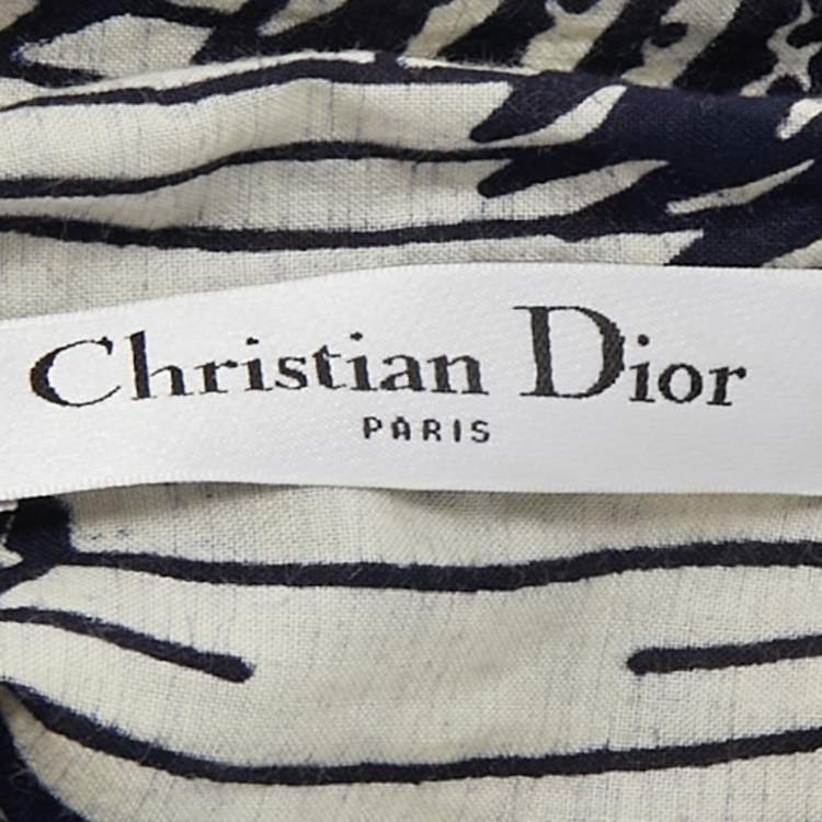 Pre Owned Christian Dior White/Indigo Printed Cotton Head Wrap