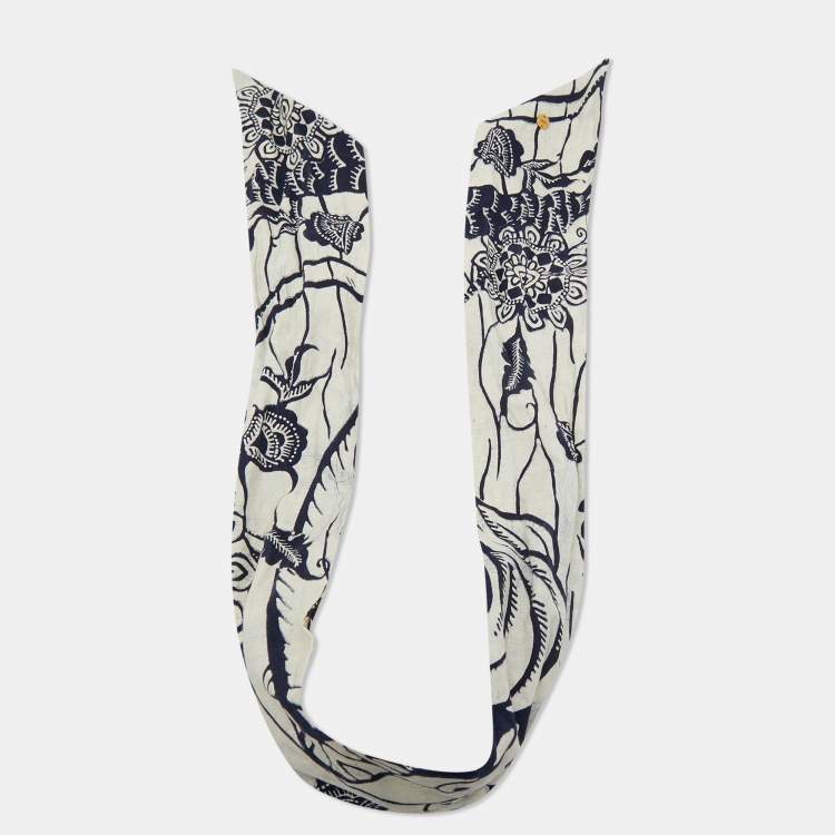 Pre Owned Christian Dior White/Indigo Printed Cotton Head Wrap