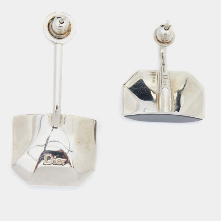 Pre Owned Dior Monotone Crystal & Howlite Asymmetric Drop Earrings