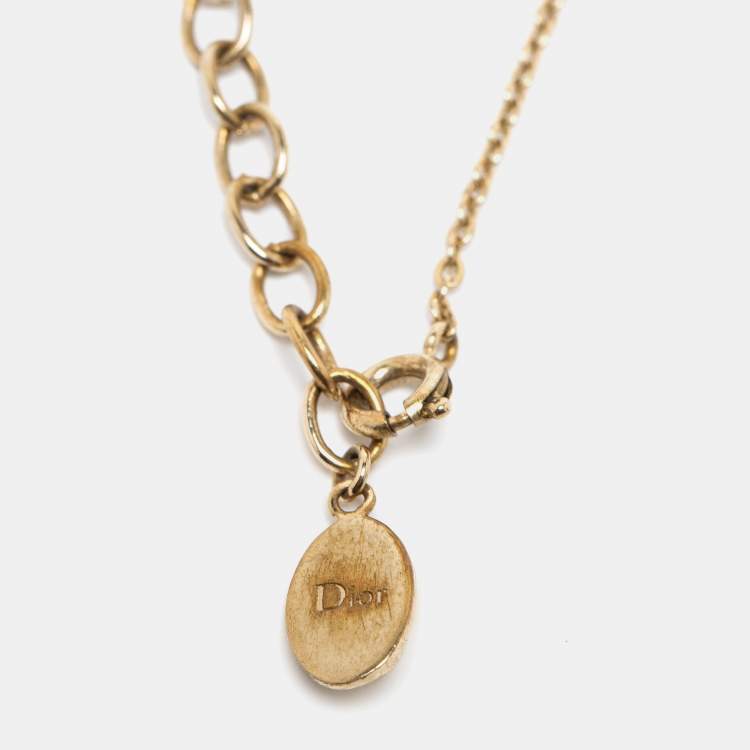 Pre Owned Dior Oblique Crystal Gold Tone Necklace