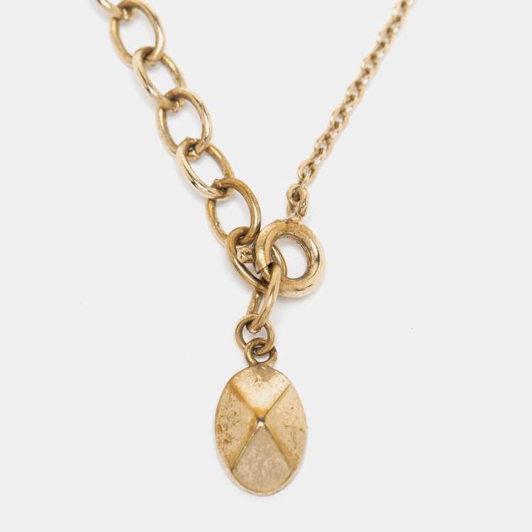 Pre Owned Dior Oblique Crystal Gold Tone Necklace