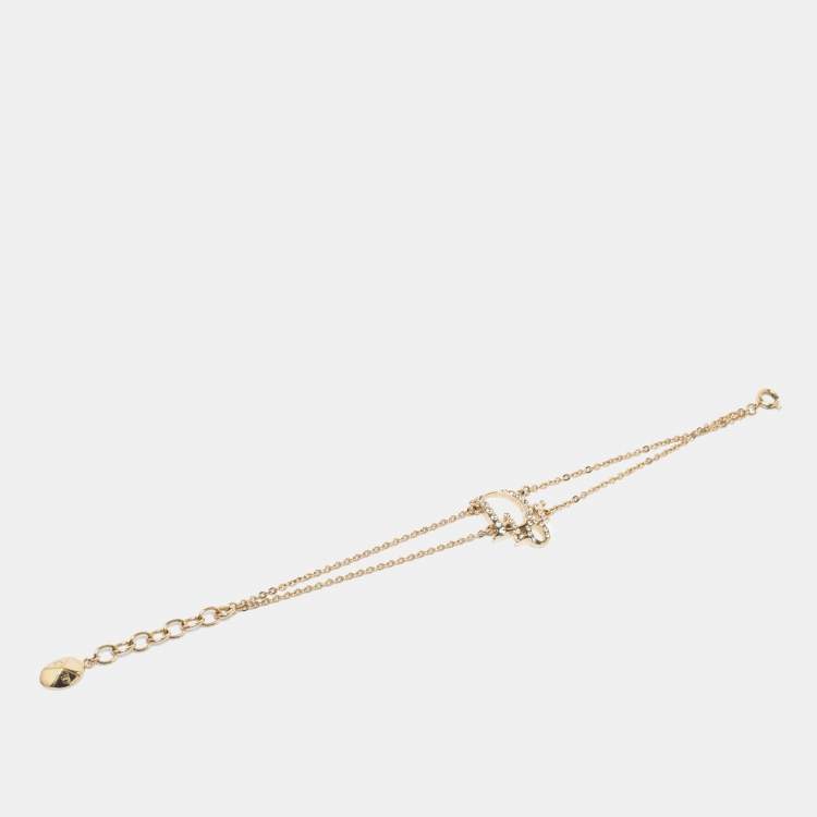 Pre Owned Dior Oblique Crystal Charm Double Chain Bracelet
