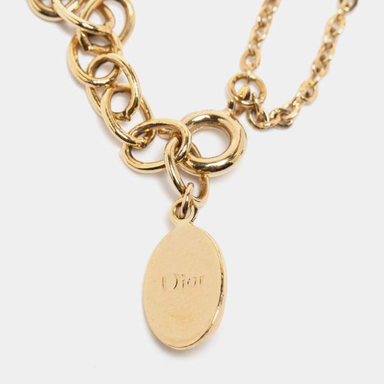Pre Owned Dior Oblique Crystal Charm Double Chain Bracelet