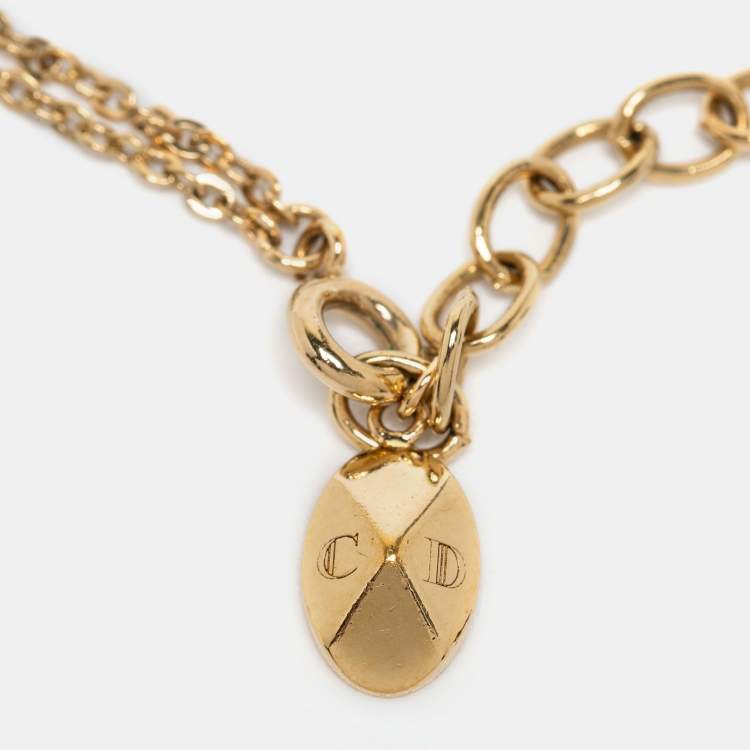 Pre Owned Dior Oblique Crystal Charm Double Chain Bracelet