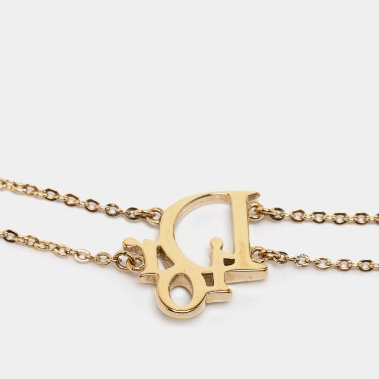 Pre Owned Dior Oblique Crystal Charm Double Chain Bracelet