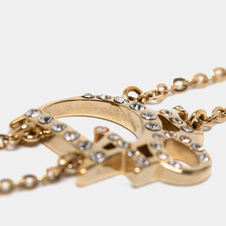 Pre Owned Dior Oblique Crystal Charm Double Chain Bracelet
