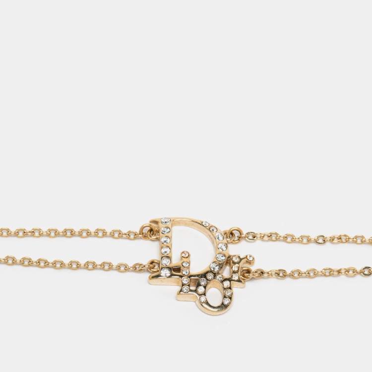 Pre Owned Dior Oblique Crystal Charm Double Chain Bracelet