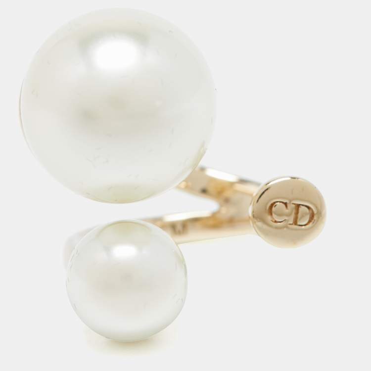Pre Owned Dior Ultradior  Faux Pearl Gold Tone Ring Size M