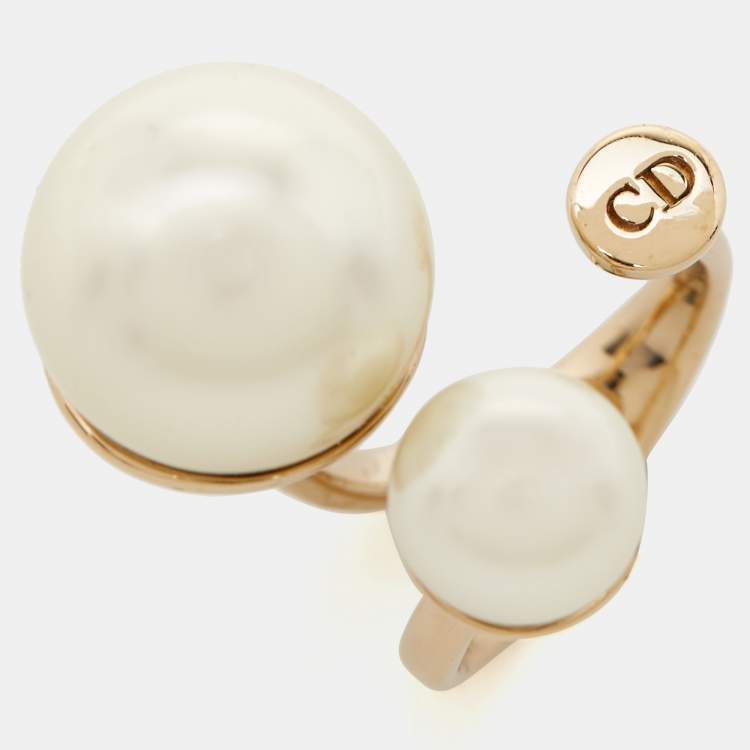 Pre Owned Dior Ultradior  Faux Pearl Gold Tone Ring Size M