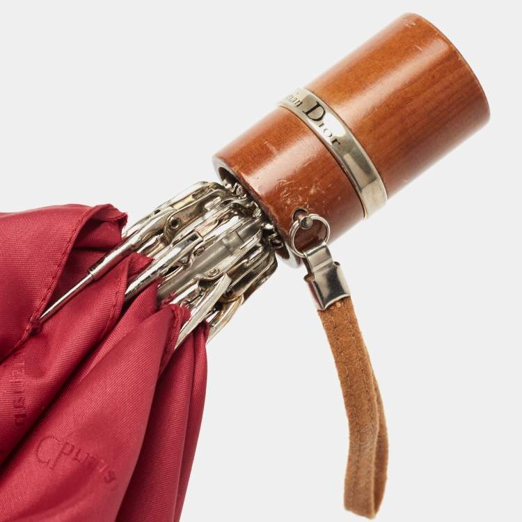 Pre Owned Dior Red Nylon Folding Umbrella