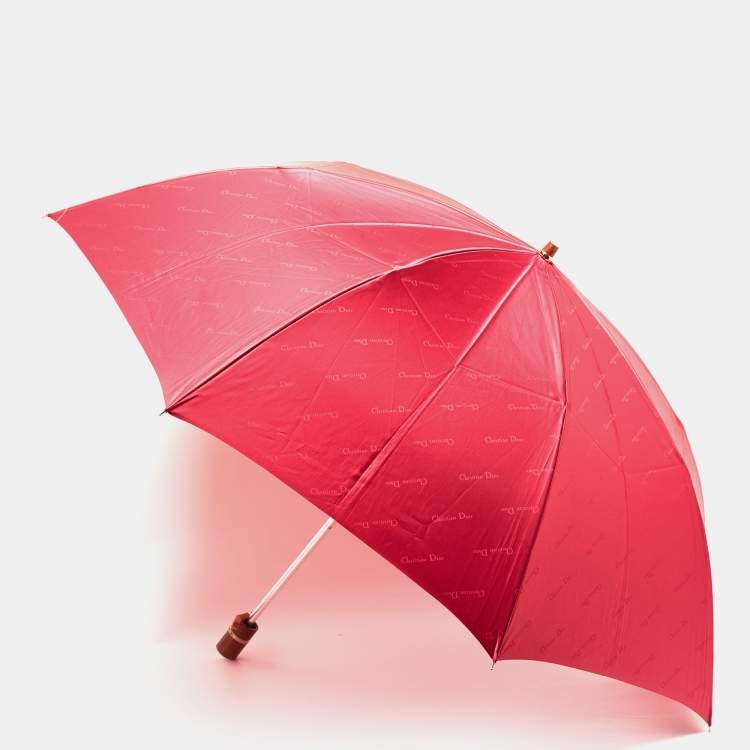 Pre Owned Dior Red Nylon Folding Umbrella