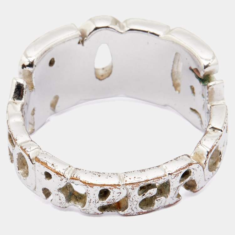 Pre Owned Dior For Peace Silver Tone Crystal Embellished Band Ring Size 54