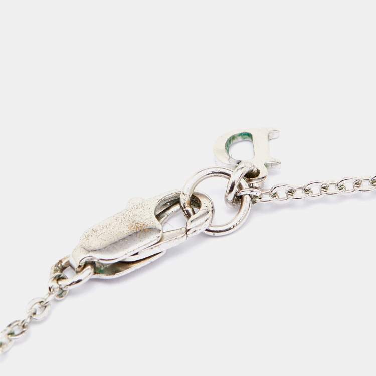 Pre Owned Dior Silver Tone Crystal Logo Earrings & Pendant Necklace