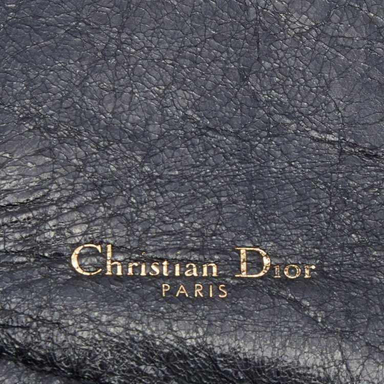 Pre Owned Dior Black Crinkled Leather and Stretch Band Saddle Belt 90 CM