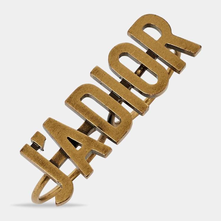 Pre Owned Dior J’adior Double Finger Gold Tone Ring Size 56