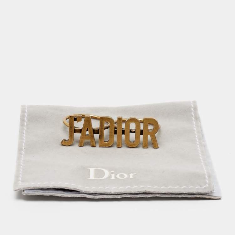 Pre Owned Dior J’adior Double Finger Gold Tone Ring Size 56
