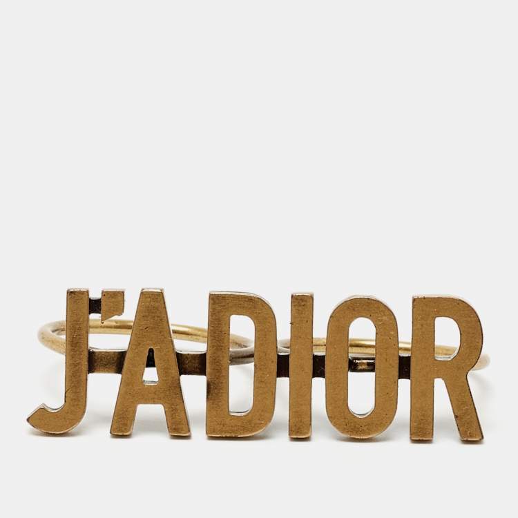 Pre Owned Dior J’adior Double Finger Gold Tone Ring Size 56