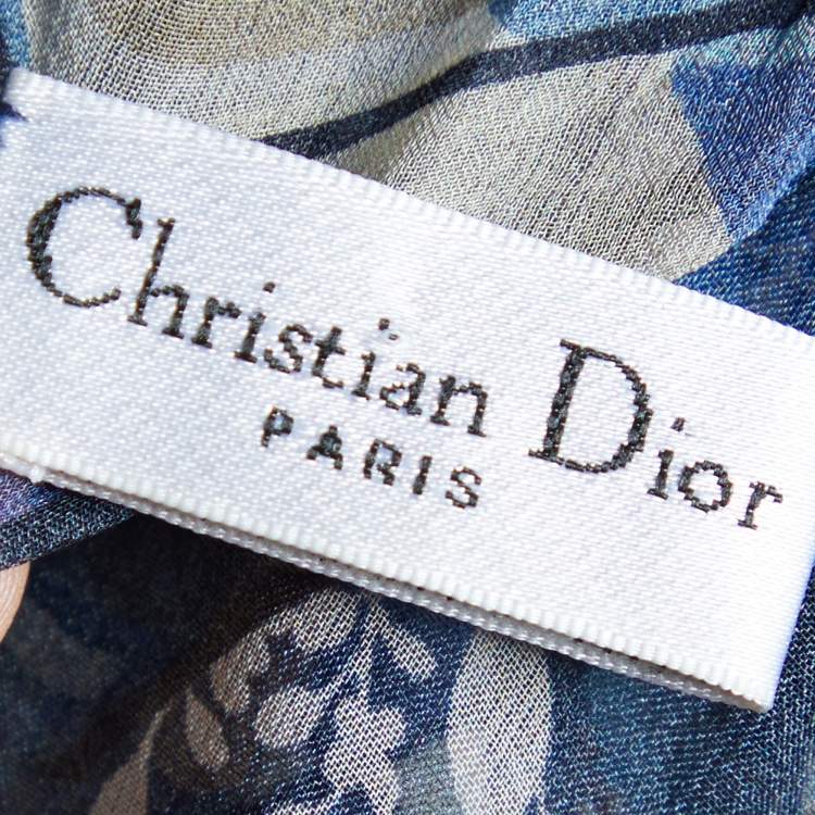 Pre Owned Christian Dior Blue Floral Printed Silk Scarf
