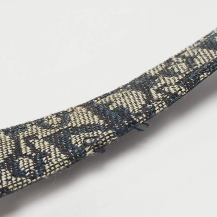 Pre Owned Dior Navy Blue Oblique Canvas and Leather Saddle Belt 85CM