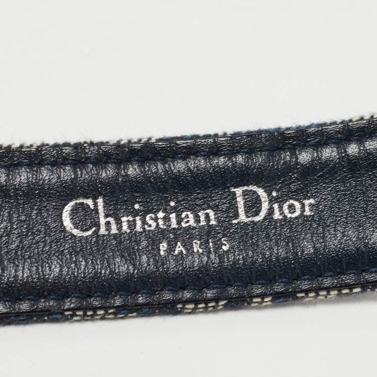 Pre Owned Dior Navy Blue Oblique Canvas and Leather Saddle Belt 85CM