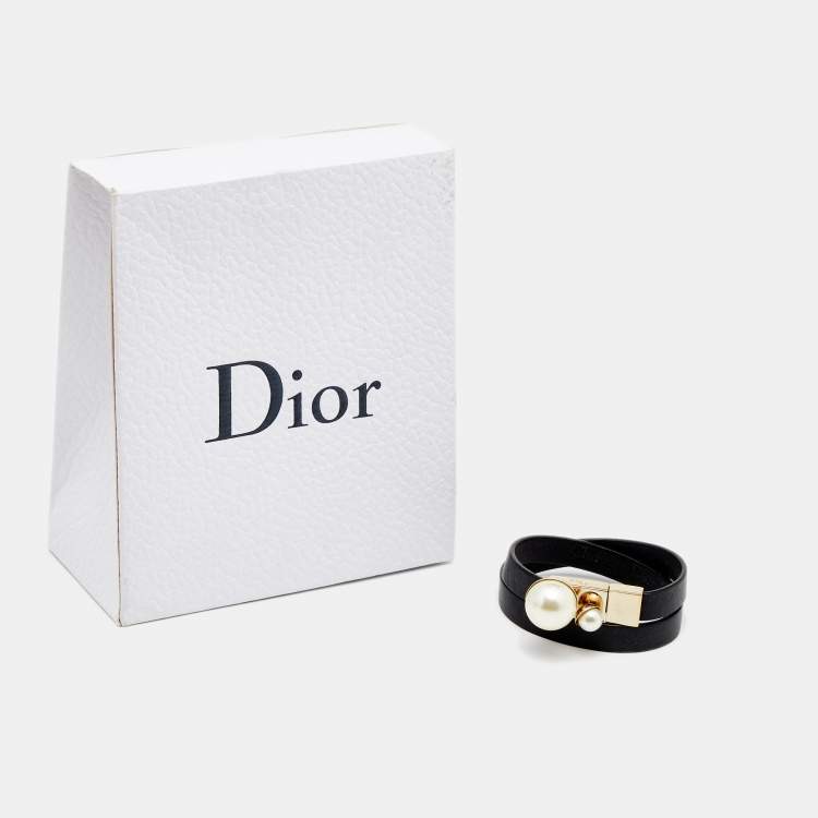 Pre Owned Christian Dior Black Leather Mise En Dior Double Wrap Bracelet
