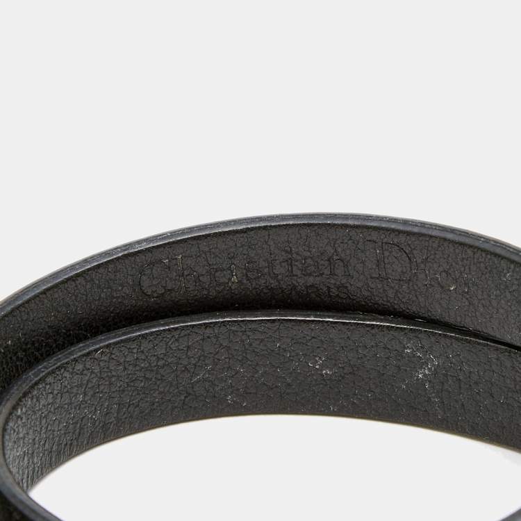 Pre Owned Christian Dior Black Leather Mise En Dior Double Wrap Bracelet