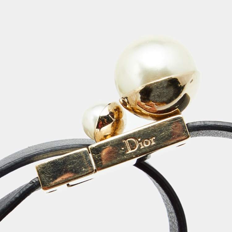 Pre Owned Christian Dior Black Leather Mise En Dior Double Wrap Bracelet