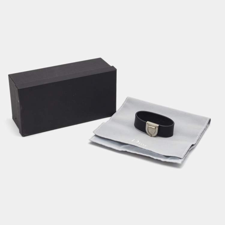 Pre Owned Dior Diorama Black Leather Silver Tone Bracelet