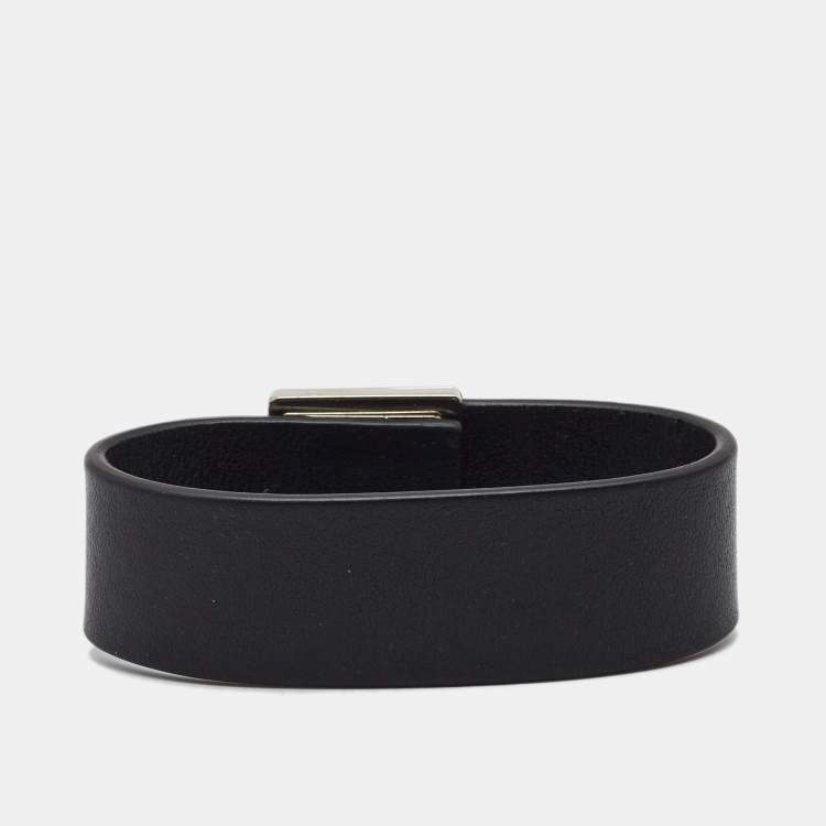 Pre Owned Dior Diorama Black Leather Silver Tone Bracelet