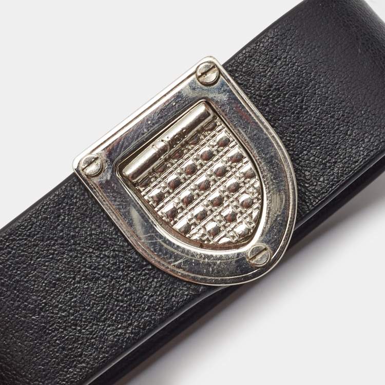 Pre Owned Dior Diorama Black Leather Silver Tone Bracelet