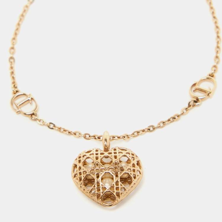 Pre Owned Dior Secret Cannage Heart Charm Gold Tone Bracelet