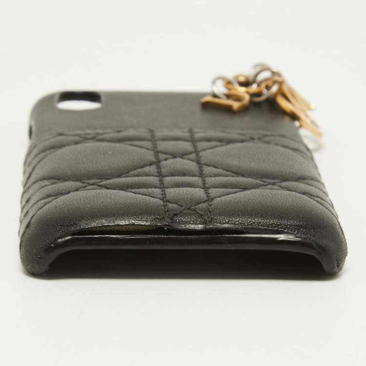 Pre Owned Dior Black Cannage Leather Lady Dior iPhone X Case