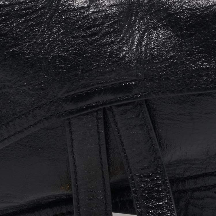 Pre Owned Dior Black Glossy Leather Saddle Wrap Belt