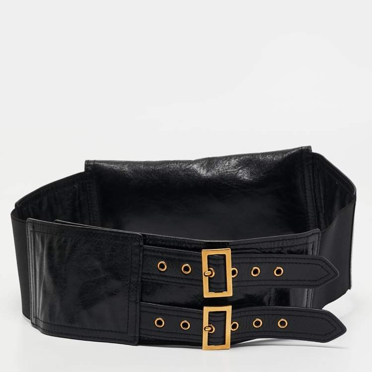 Pre Owned Dior Black Glossy Leather Saddle Wrap Belt