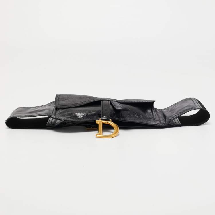 Pre Owned Dior Black Glossy Leather Saddle Wrap Belt
