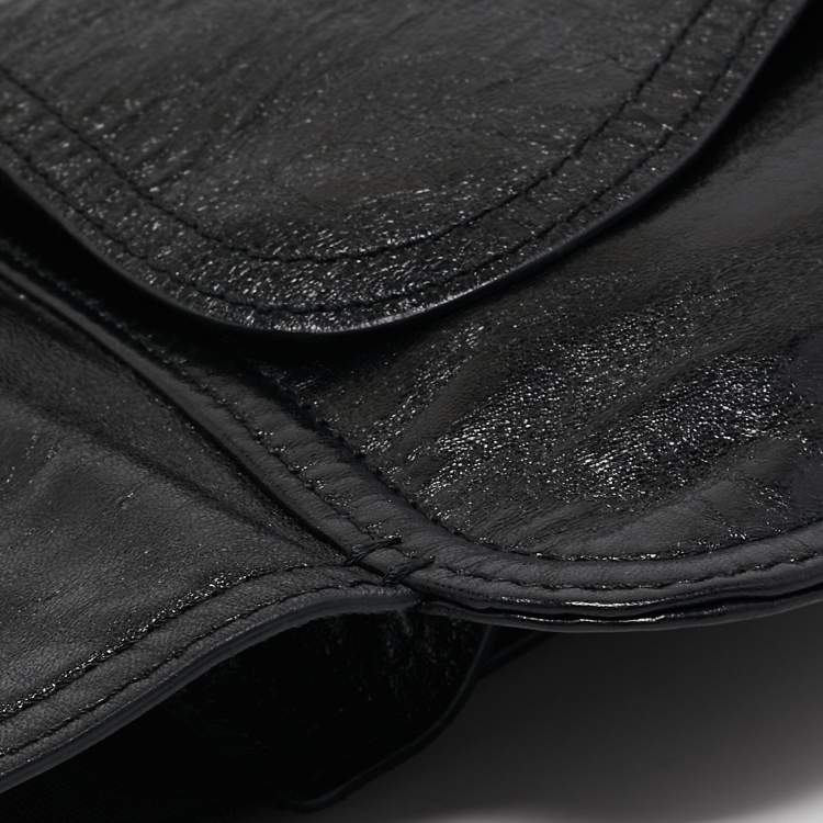 Pre Owned Dior Black Glossy Leather Saddle Wrap Belt