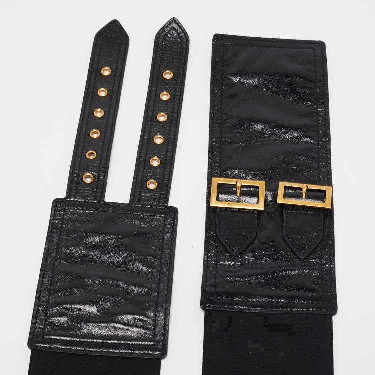 Pre Owned Dior Black Glossy Leather Saddle Wrap Belt