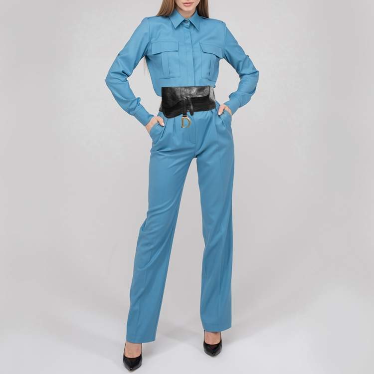 Pre Owned Dior Black Glossy Leather Saddle Wrap Belt