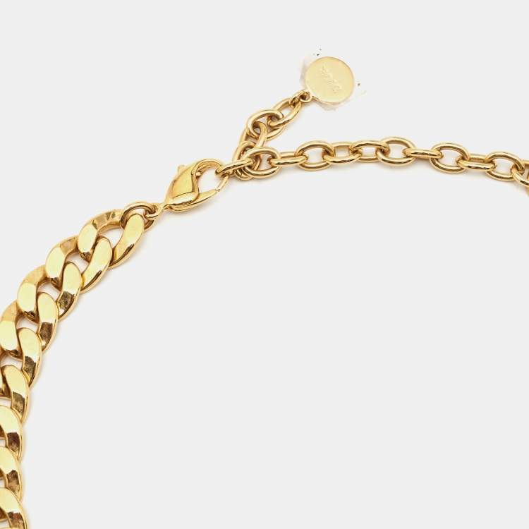 Pre Owned Dior CD Navy Gold Tone Danseuse Necklace 