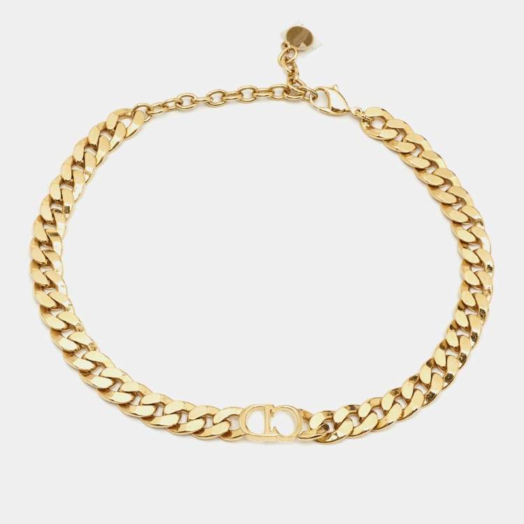 Pre Owned Dior CD Navy Gold Tone Danseuse Necklace 