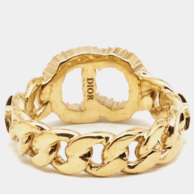 Pre Owned Dior Claire D Lune Crystals Gold Tone Ring Size M