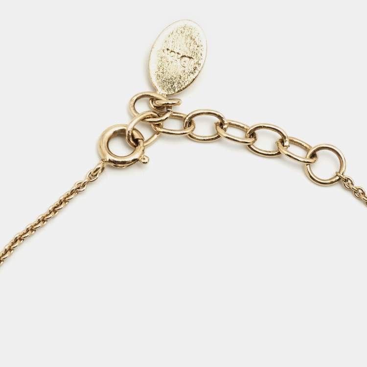 Pre Owned Dior Secret Cannage Faux Pearl Gold Tone Bracelet