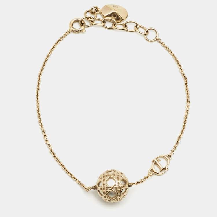 Pre Owned Dior Secret Cannage Faux Pearl Gold Tone Bracelet