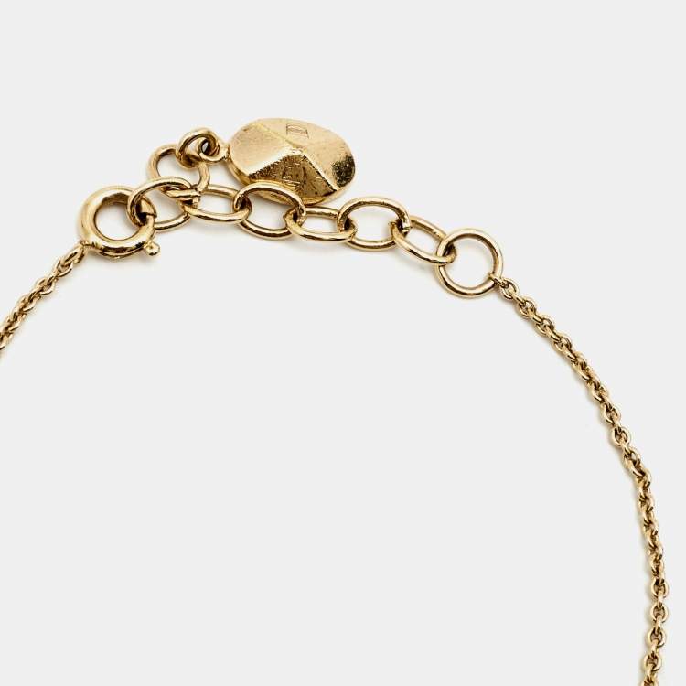 Pre Owned Dior Secret Cannage Faux Pearl Gold Tone Bracelet