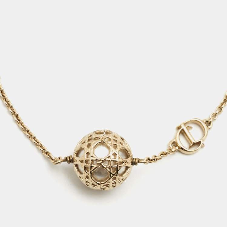 Pre Owned Dior Secret Cannage Faux Pearl Gold Tone Bracelet