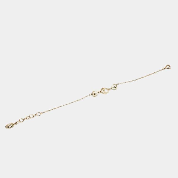 Pre Owned Dior Mise En Dior Faux Pearl Gold Tone Bracelet