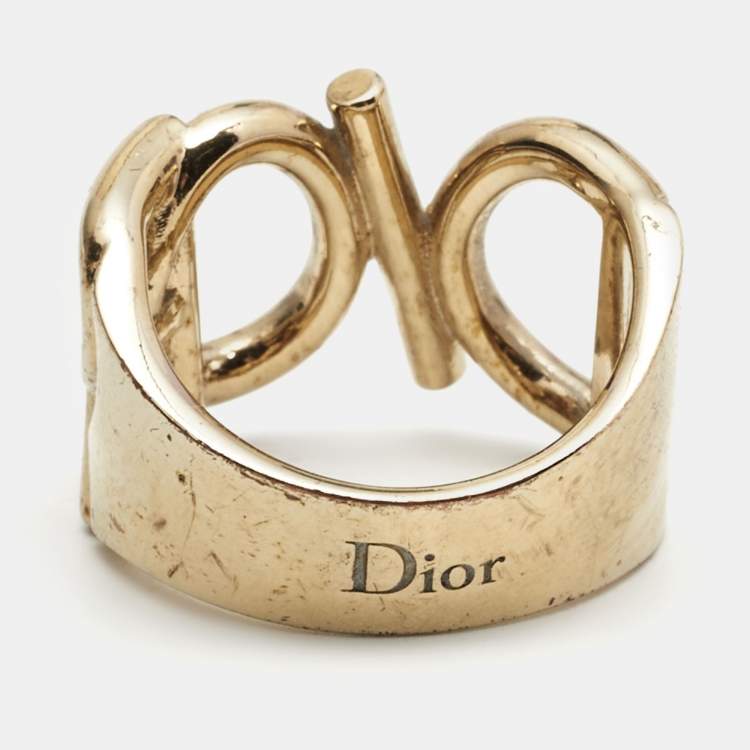 Pre Owned Dior Gold Tone Logo Ring Size EU 56